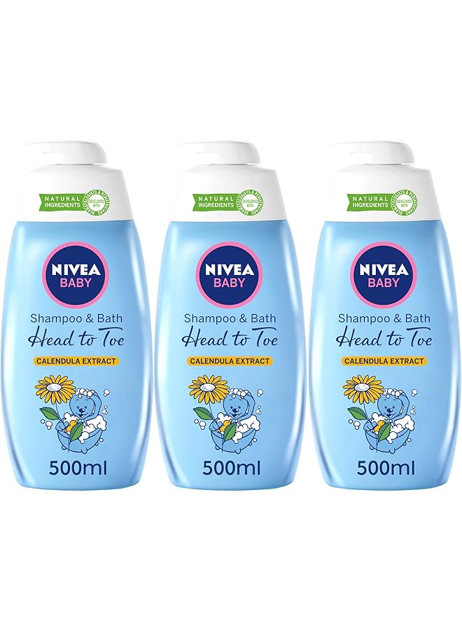 Nivea Baby Head To Toe Shampoo & Bath Calendula Extract 3X500Ml