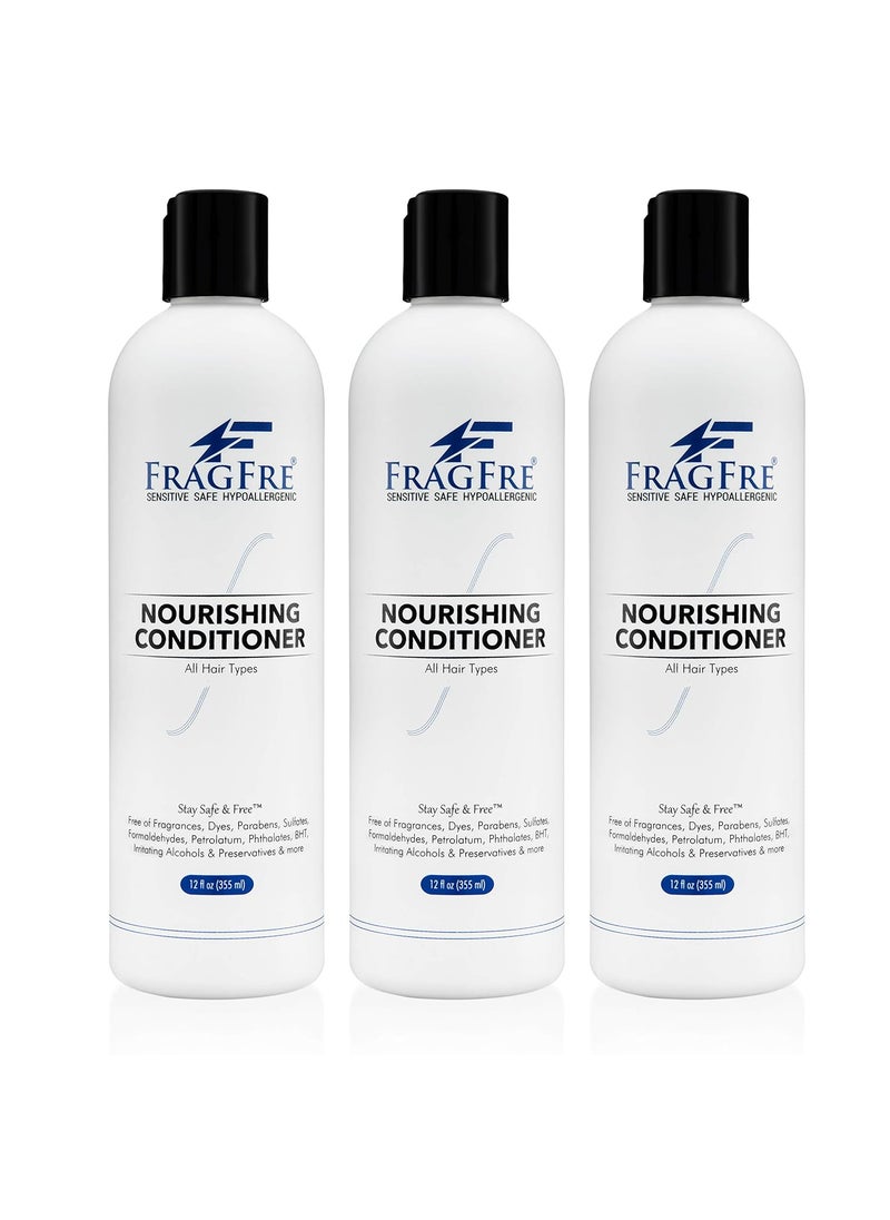 FRAGFRE Fragrance Free Conditioner 12 oz 3Pack Gift Set  Parabens Free Hypoallergenic  Hair Conditioner for Sensitive Skin  Deep Conditioning for Normal Treated and Fragile Hairs  Vegan GFCF 
