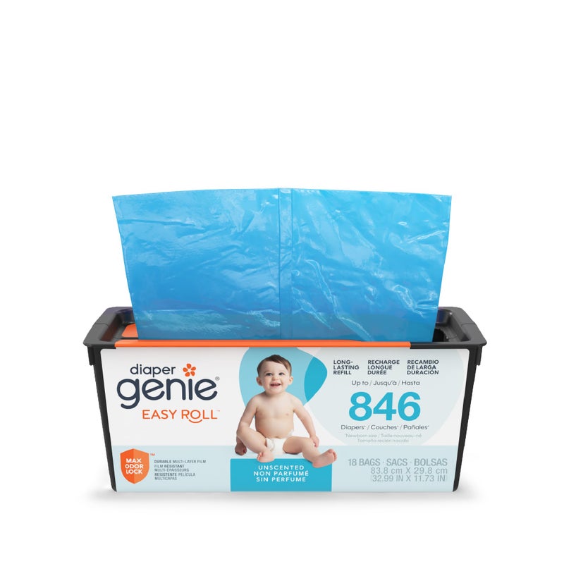 Diaper Genie Easy Roll Refill | 18 Bags Per Refill | Holds Up to 846 Newborn Diapers | Odor Control | Diaper Pail Refill Bags | Fits Diaper Genie Signature & Platinum Pails, Packaging may vary - Image 1