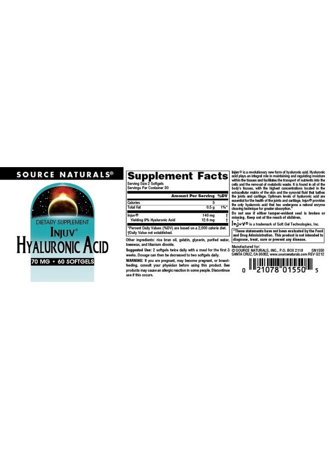 Source Naturals Hyaluronic Acid Injuv 70Mg 60 Softgels - Image 5