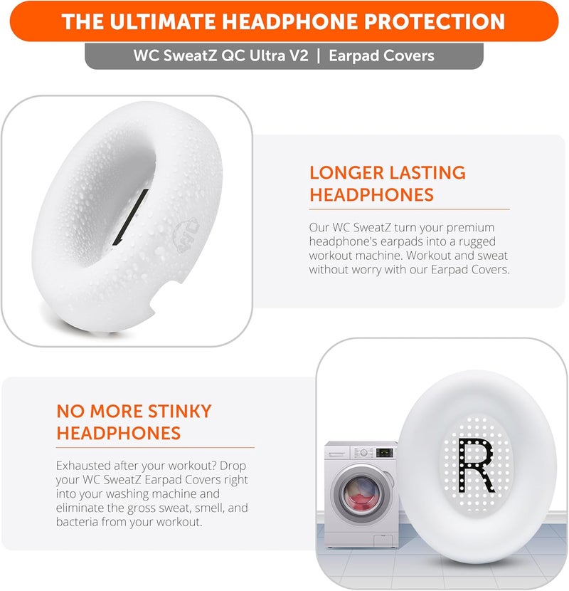 WC SweatZ QC Ultra – Patented Protective Earpad Covers Compatible with Bose QuietComfort Ultra Gen 1 & Gen 2 by Wicked Cushions | Sweatproof & Washable | White - Image 5