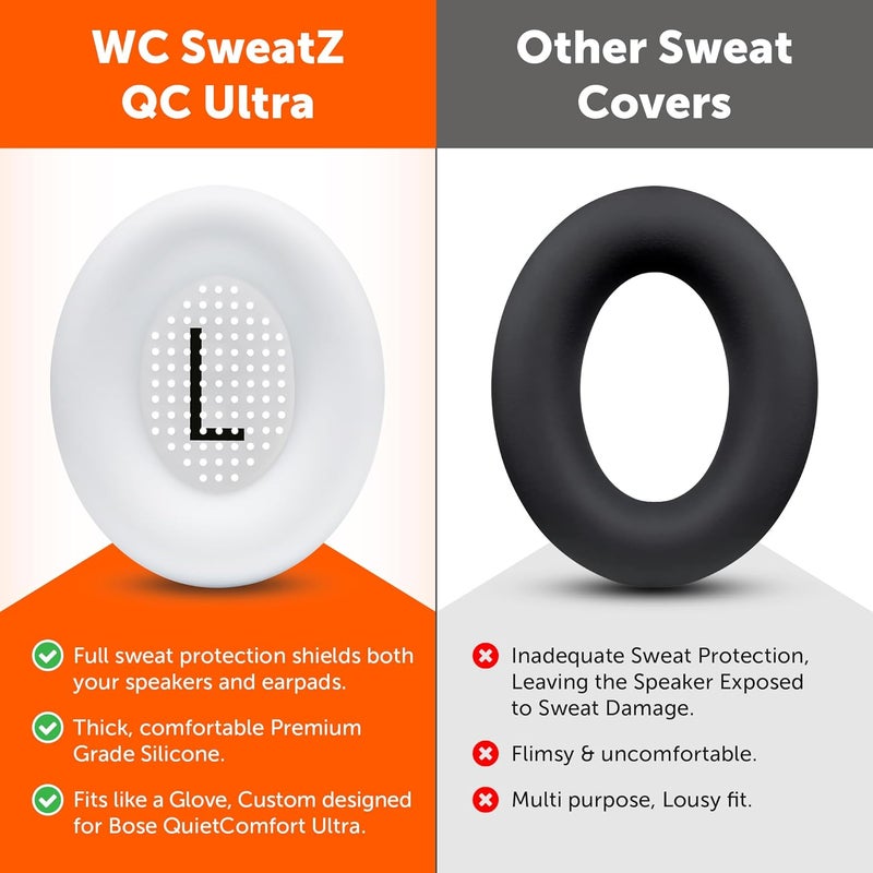 WC SweatZ QC Ultra – Patented Protective Earpad Covers Compatible with Bose QuietComfort Ultra Gen 1 & Gen 2 by Wicked Cushions | Sweatproof & Washable | White - Image 3