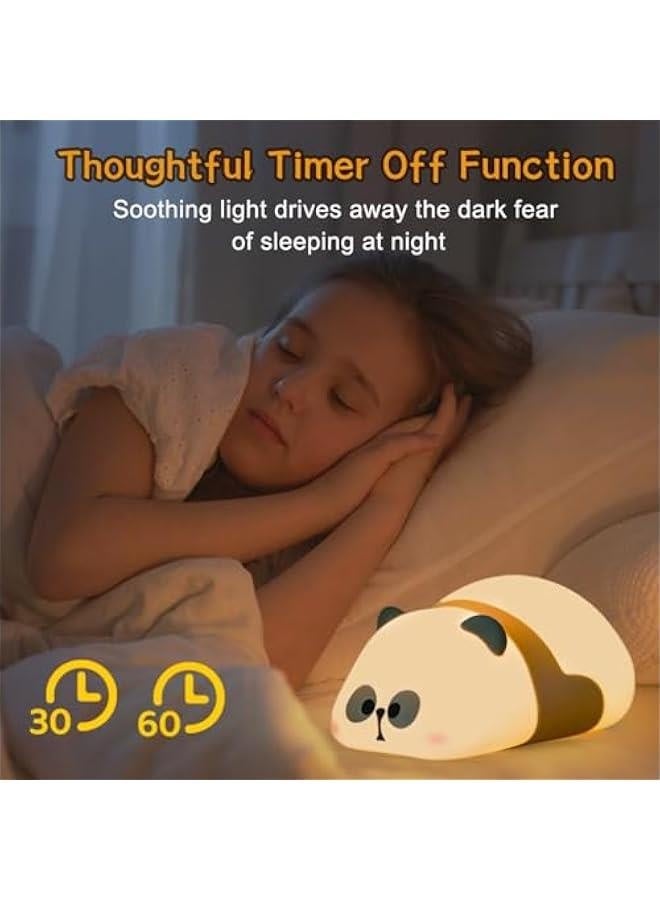 ضوء ليلي للأطفال، ضوء باندا لطيف مصنوع من السيليكون، يضيء بشكل مسطح لغرفة الأطفال والرضع، ضوء LED قابل لإعادة الشحن لتزيين الغرفة، هدية عيد ميلاد للبنات والأولاد - Image 3