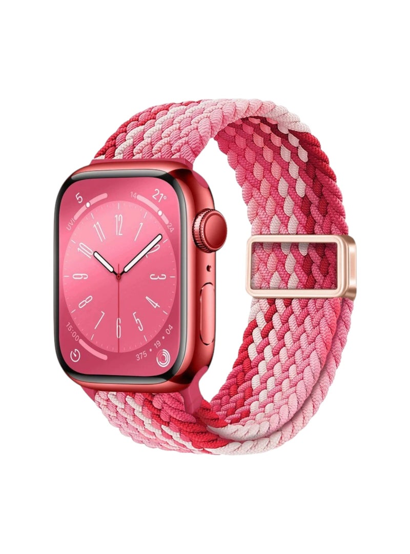 سوار Apple Watch مقاس 44/45/46/49 مم متوافق مع Series 3 إلى 11 / SE / Ultra - نايلون مضفّر مرن بمشبك مغناطيسي - وردي متدرّج