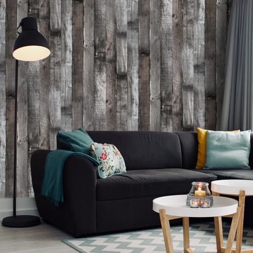 Yun-aeon Natural Wood-Dark Grey Wood Contact Paper Peel and Stick Wallpaper 17.3"x 120"Self Adhesive Removable Vintage Faux Wood Wall Paper Plank Shelf Home Decoration Kitchen Counter Cover Use - Image 4