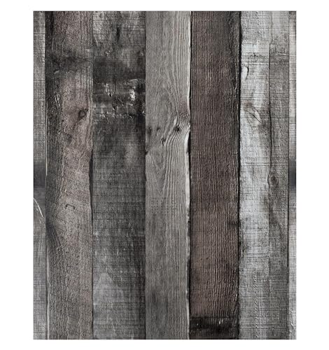 Yun-aeon Natural Wood-Dark Grey Wood Contact Paper Peel and Stick Wallpaper 17.3"x 120"Self Adhesive Removable Vintage Faux Wood Wall Paper Plank Shelf Home Decoration Kitchen Counter Cover Use - Image 1