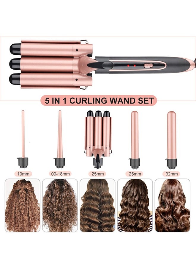 Beauenty Curling Wand Set 5 in 1 Hair Curler with 5 Interchangeable Curling Wand Ceramic Barrel(9-32mm) with LED Temperature Adjustment and Heat Up Hair Curler Include Heat Resistant Glove (B)  - Image 5