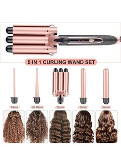 Beauenty Curling Wand Set 5 in 1 Hair Curler with 5 Interchangeable Curling Wand Ceramic Barrel(9-32mm) with LED Temperature Adjustment and Heat Up Hair Curler Include Heat Resistant Glove (B)  - Image 5