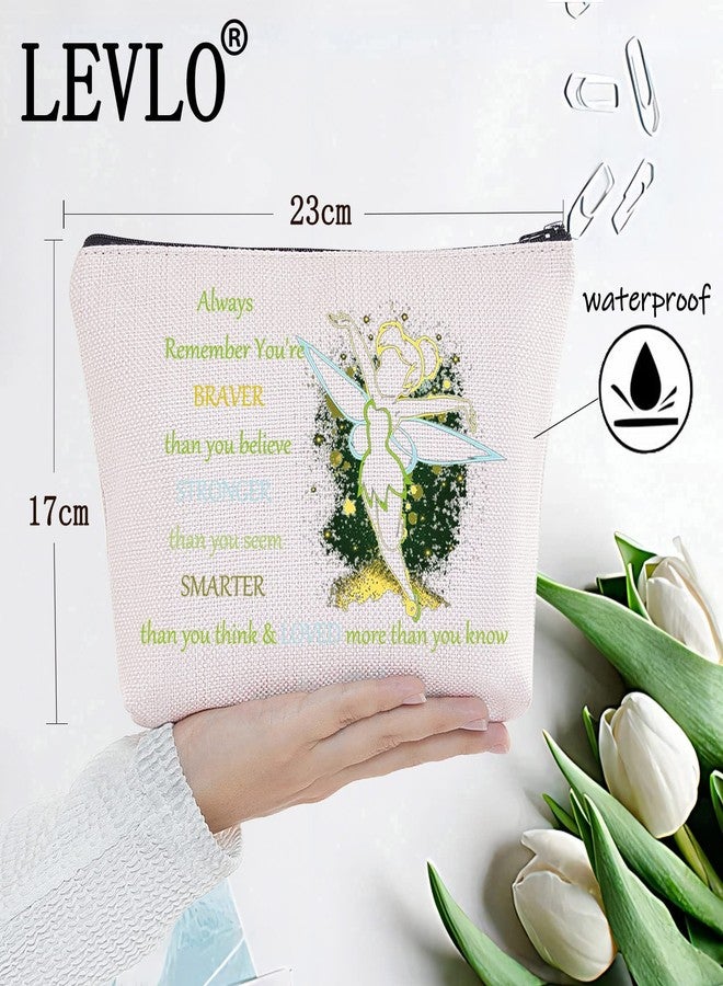 LEVLO Fairy Tale Cosmetic Make Up Bag Pixie Fans Inspired Gift You Are Braver Stronger Smarter Than You Think Makeup Zipper Pouch Bag For Women Girls (Always Tinker-bell) - Image 2