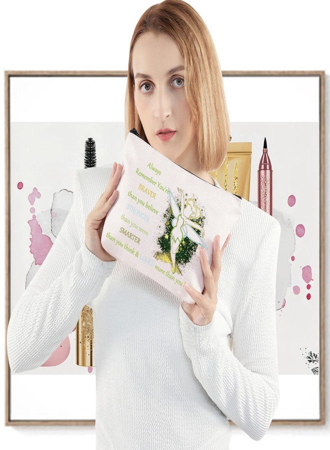 LEVLO Fairy Tale Cosmetic Make Up Bag Pixie Fans Inspired Gift You Are Braver Stronger Smarter Than You Think Makeup Zipper Pouch Bag For Women Girls (Always Tinker-bell) - Image 4