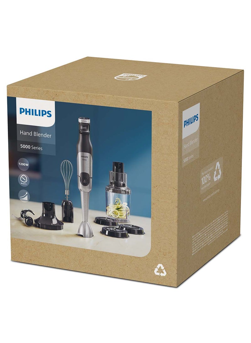 Philips 5000 series Immersion Hand Blender,1200W motor,Spiralizer attachment,XL Chopper attachment,Whisk attachment,LED speed indicator,Anti-splash blade guard HR2684/00 Black - Image 3