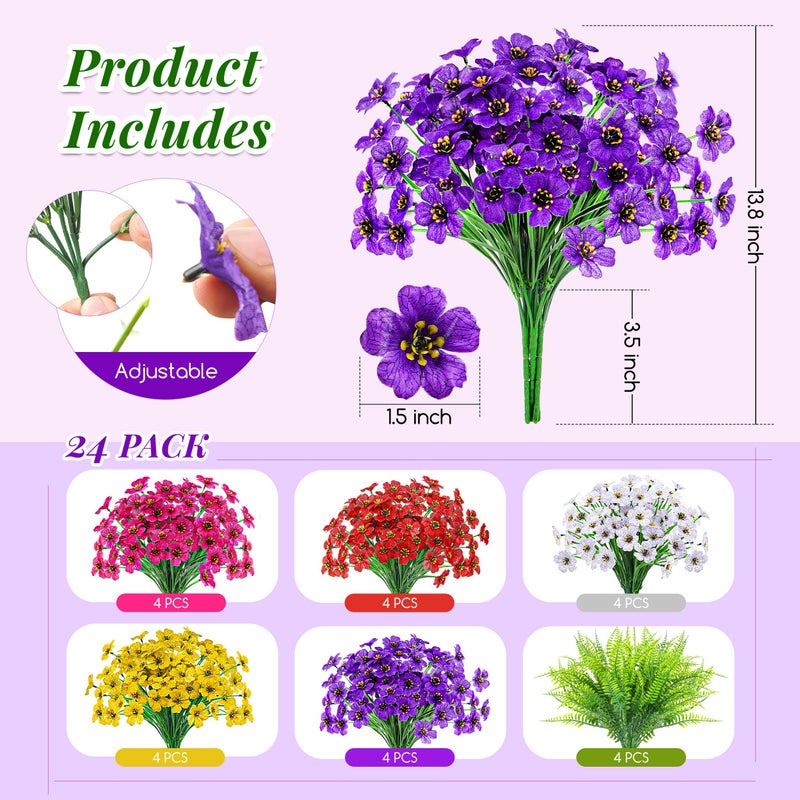 Der Rose 24 Bundles Artificial Flowers for Outdoors Fake Ferns UV Resistant Faux Spring Flowers for Outdoor Planters Home Garden Patio Front Porch Decor - Image 3