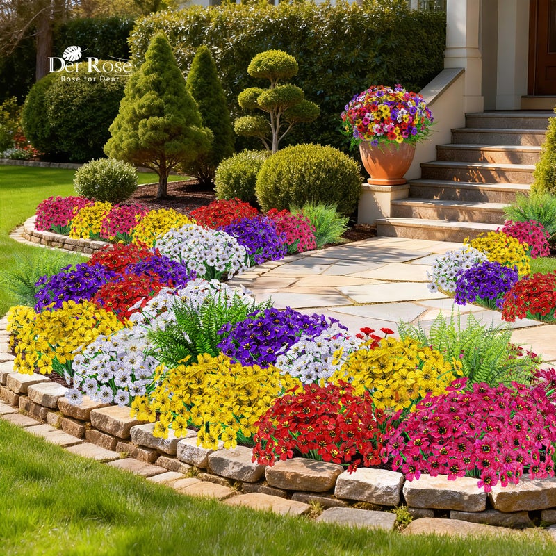 Der Rose 24 Bundles Artificial Flowers for Outdoors Fake Ferns UV Resistant Faux Spring Flowers for Outdoor Planters Home Garden Patio Front Porch Decor - Image 5