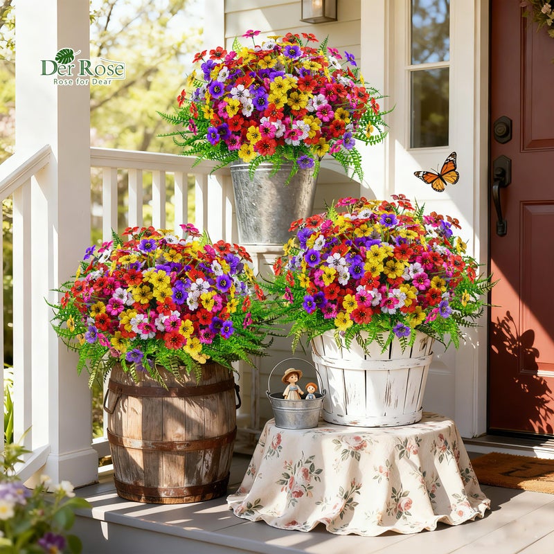 Der Rose 24 Bundles Artificial Flowers for Outdoors Fake Ferns UV Resistant Faux Spring Flowers for Outdoor Planters Home Garden Patio Front Porch Decor - Image 2