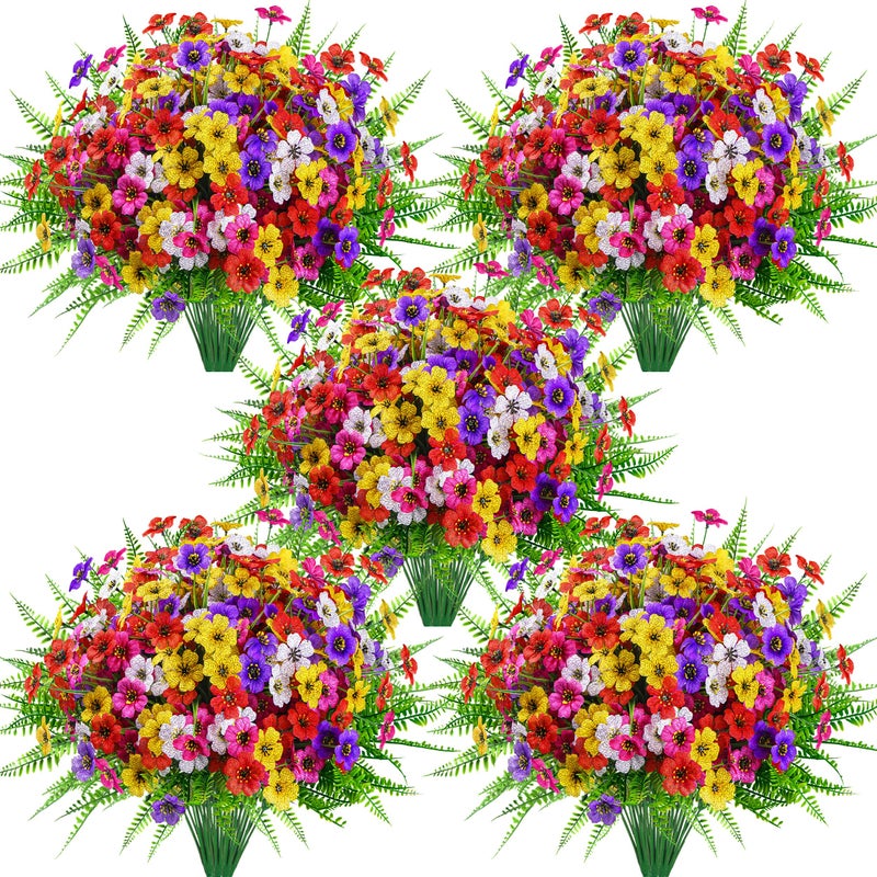 Der Rose 24 Bundles Artificial Flowers for Outdoors Fake Ferns UV Resistant Faux Spring Flowers for Outdoor Planters Home Garden Patio Front Porch Decor - Image 1