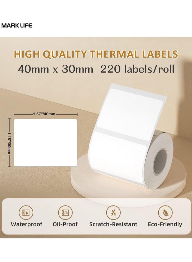 Marklife Thermal Label Paper for Label Maker Machine,Waterproof Oil-Proof for Home Office Small Business Barcode Printing,220 Labels/Roll Labeling Tape Replacement(40×30mm White) - Image 2
