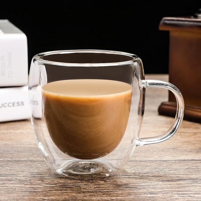 Ulrikco 8 oz Double Walled Glass Coffee Mugs, Clear Glass Mug Set of 4, Insulated Borosilicate Glass Coffee Cups with Handle, Espresso Mugs for Cappuccino, Latte, Tea, Hot/Cold Drink - Image 5