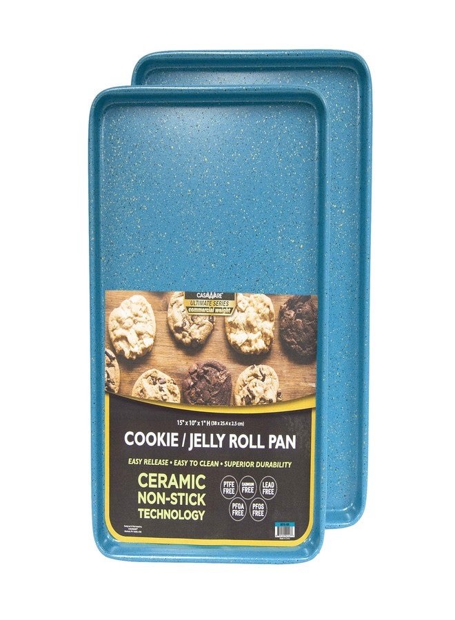 casaWare 2pc Ultimate Commercial Weight 15 x 10 x 1-Inch Cookie Sheet Set (Blue Granite) - Image 1