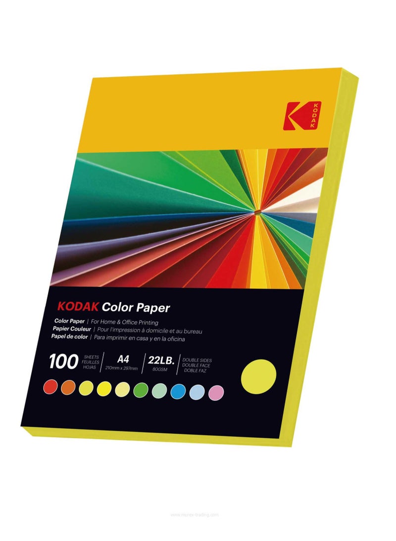 Kodak Color Paper Double Sides A4 (210x297mm) 100 Sheets 80 GSM Pack of 50 Bright Yellow - Image 2