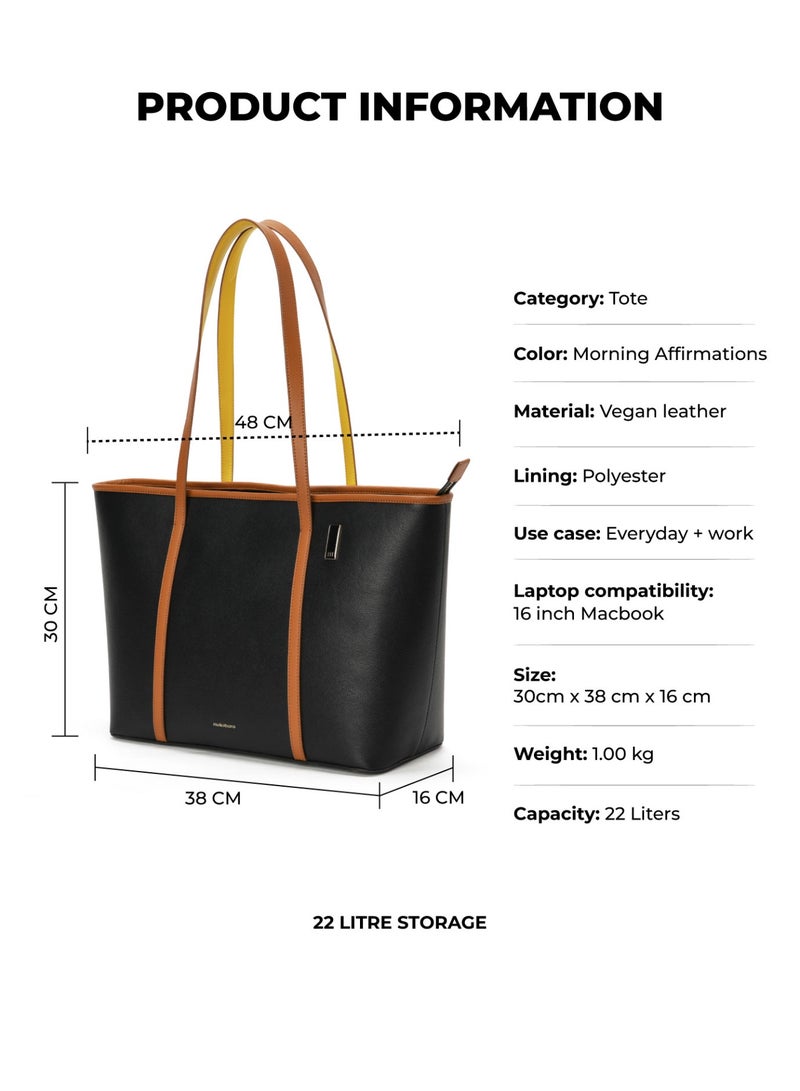 Mokobara The Astrid Tote - Vegan Leather, Morning Affirmations, Black - Image 3