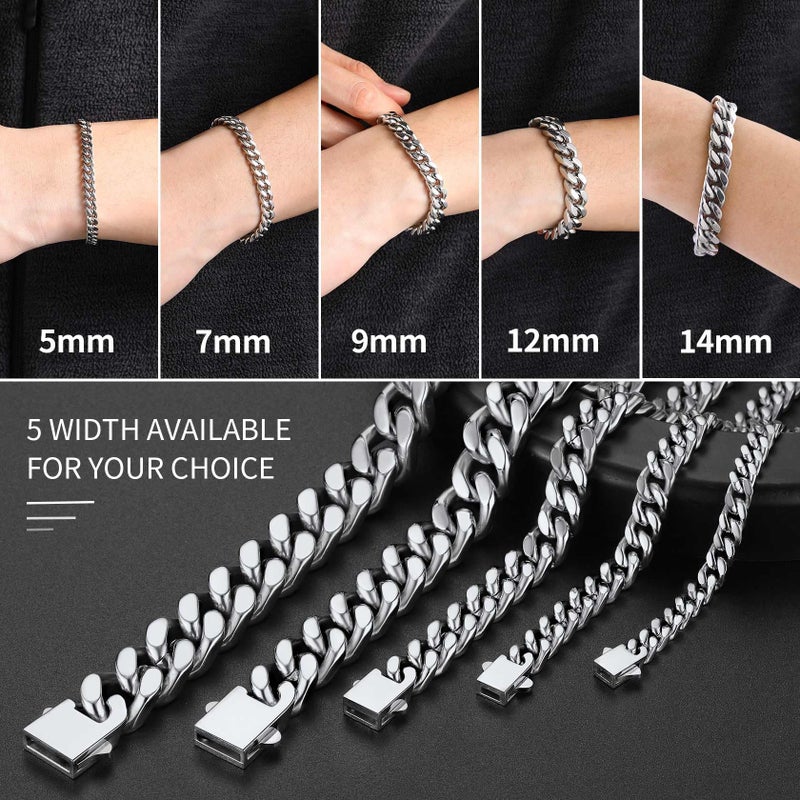 ChainsHouse Stainless Steel Cuban Chain Bracelet for Men 5mm 19cm Rapper Wrist Chain Bracelet - Image 3