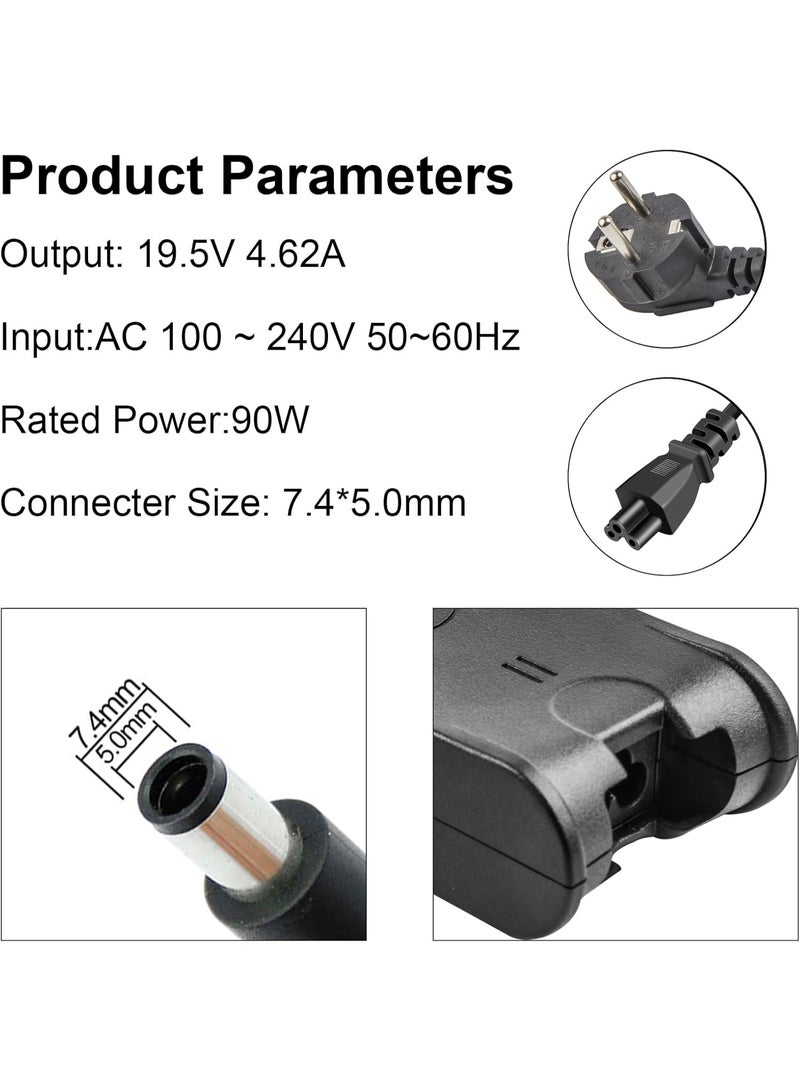 Terabyte 90W 19.5V 4.62A Laptop Charger for Dell XPS 14 15 Latitude E6230 E6320 E6400 E6410 E6420 E7440 Vostro 1540 3460 3560 3750 Inspiron E1405 E150 E15 Precision Series Notebook (7.4 x 5.0 mm) - Image 3