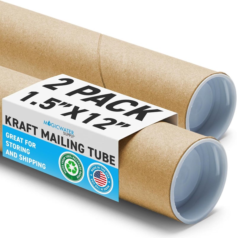 MagicWater Supply Mailing Tube - 1.5 in x 12 in - Kraft - 2 Pack - for Shipping and Storage of Posters, Arts, Crafts, and Documents - Image 1