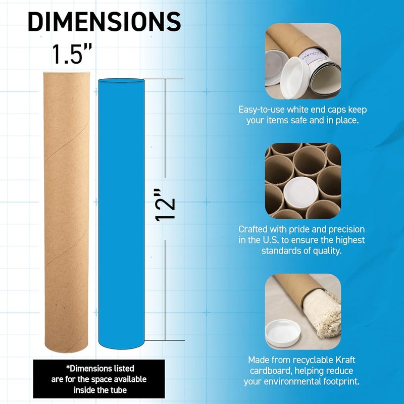 MagicWater Supply Mailing Tube - 1.5 in x 12 in - Kraft - 2 Pack - for Shipping and Storage of Posters, Arts, Crafts, and Documents - Image 3