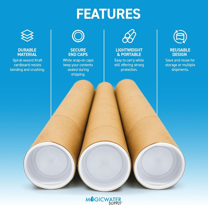 MagicWater Supply Mailing Tube - 1.5 in x 12 in - Kraft - 2 Pack - for Shipping and Storage of Posters, Arts, Crafts, and Documents - Image 2