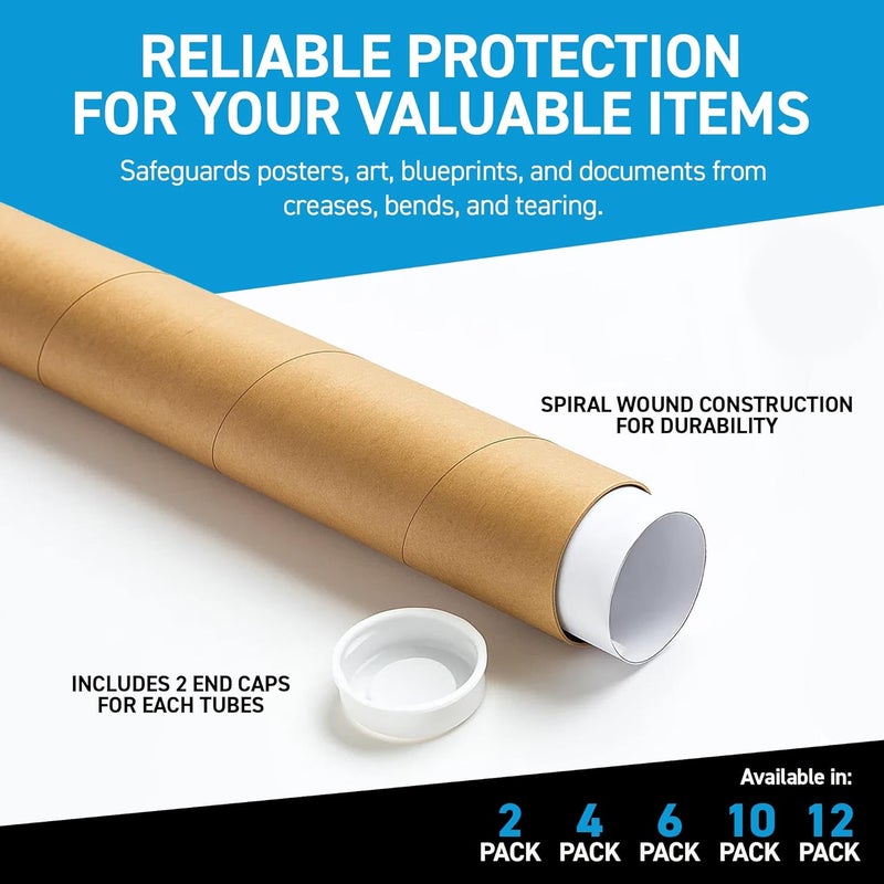 MagicWater Supply Mailing Tube - 1.5 in x 12 in - Kraft - 2 Pack - for Shipping and Storage of Posters, Arts, Crafts, and Documents - Image 4
