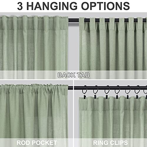 DANCURTON Sage Green Curtains 96 Inches Long for Boys Bedroom 2 Panels Back Tab Pocket Light Filtering Semi Sheer Cotton Textured Flax Linen Light Green Curtain for Living Room Spring Summer Neutral Decor 52x96 - Image 4