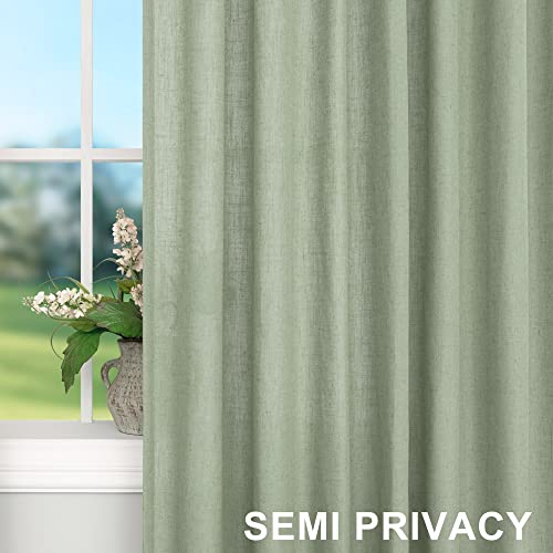 DANCURTON Sage Green Curtains 96 Inches Long for Boys Bedroom 2 Panels Back Tab Pocket Light Filtering Semi Sheer Cotton Textured Flax Linen Light Green Curtain for Living Room Spring Summer Neutral Decor 52x96 - Image 5