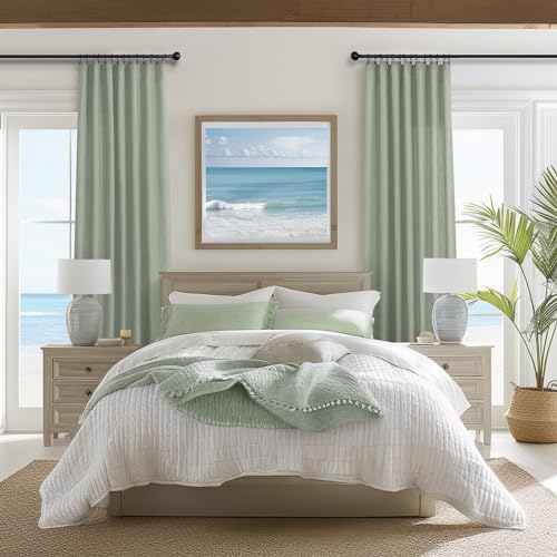 DANCURTON Sage Green Curtains 96 Inches Long for Boys Bedroom 2 Panels Back Tab Pocket Light Filtering Semi Sheer Cotton Textured Flax Linen Light Green Curtain for Living Room Spring Summer Neutral Decor 52x96 - Image 2