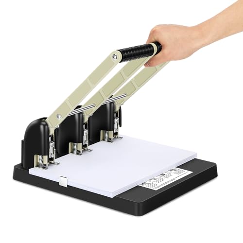 Topfurn Heavy Duty 3 Hole Paper Punch,150 Sheet Capacity,Ergonomic Handle, Large Capacity Tray and Durable Metal, for Office, Home & Print Shop Use,Replaceable Cutter Head - Image 1