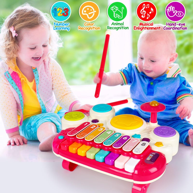 AugToy 3 in 1 Musical Toys for Toddlers 1-3 Piano Xylophone Drum Set Toys for 1 2 3 Year Old Girls Birthday Music Instruments Baby Learning Developmental Sensory Toys Toddler Toys Age 1-2 2-3 - Image 4