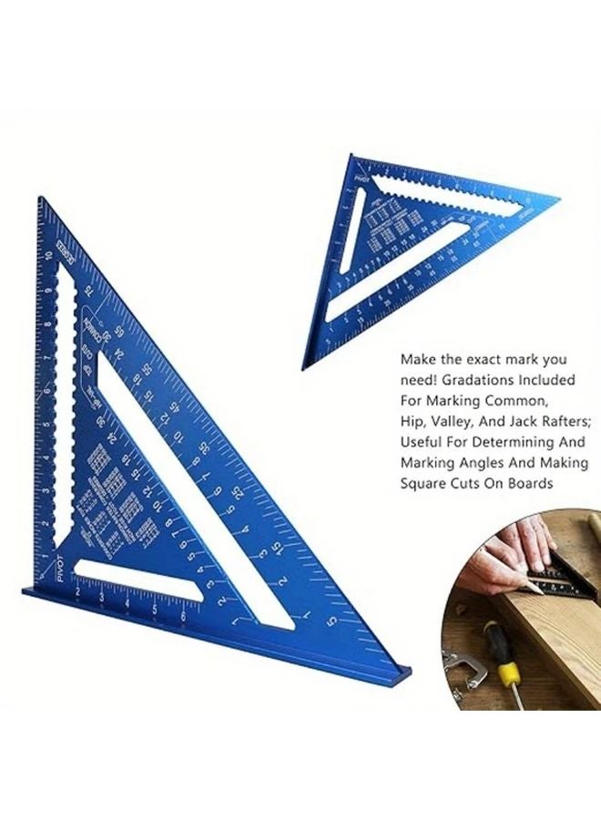 Blue Heavy Duty Aluminum Carpenter Angle Ruler Speed Square Inch Metric Scale - Image 5