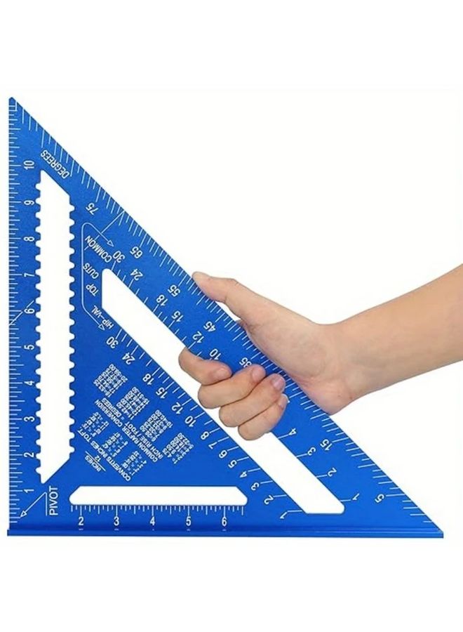 Blue Heavy Duty Aluminum Carpenter Angle Ruler Speed Square Inch Metric Scale - Image 1