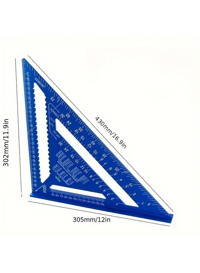Blue Heavy Duty Aluminum Carpenter Angle Ruler Speed Square Inch Metric Scale - Image 3