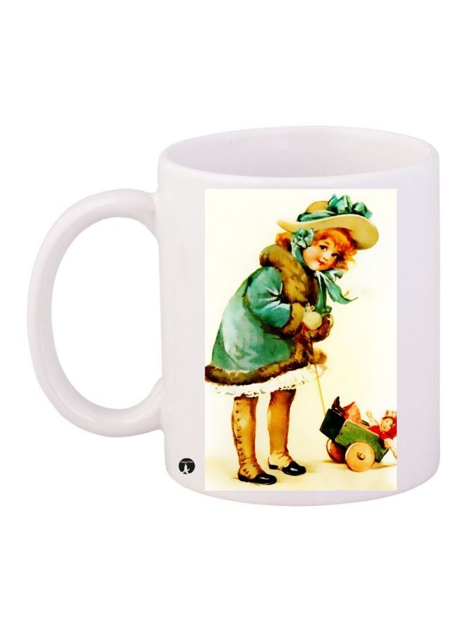 RYN Girl Printed Coffee Mug White/Green/Beige 11ounce