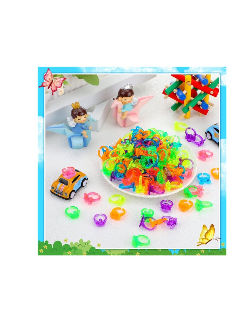 Excefore 200 Pcs Plastic Glitter Rings, Bulk Party Favors for Kids, Assorted Colors and Designs, Perfect for Parties, Carnival Prizes, Goodie Bag Favors for Kids  - Image 2