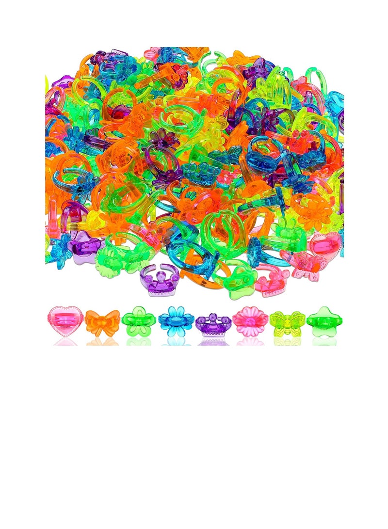 Excefore 200 Pcs Plastic Glitter Rings, Bulk Party Favors for Kids, Assorted Colors and Designs, Perfect for Parties, Carnival Prizes, Goodie Bag Favors for Kids  - Image 1
