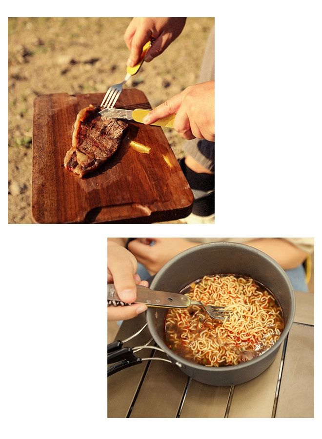 ZCM-HAPPY 5 Piece Set of 6 in 1 Camping Cutlery Detachable Folding Stainless Steel Fork Knife Spoon Bottle Opener - Image 4
