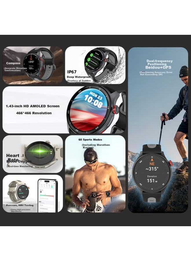 Kpep [professional Sports] Gps Five-star Dual-frequency Positioning Outdoor Running Professional Swimming Cycling Hiking Heart Rate Pace Blood Oxygen Monitoring Sports Trajectory Smart Sports Watch - Image 1