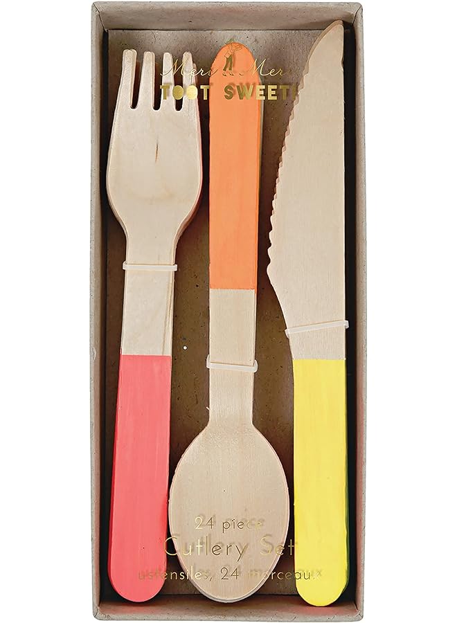 Meri Meri Neon Wooden 24 Pieces Cutlery Set - Image 1