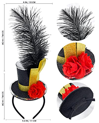 Bnikion Black Mini Top Hat Headband Fascinator Ostrich Feather Top Hat for Ringmaster Circus Costume Accessories Party Derby Tea Party Halloween Carnival Mardi Gras Xmas - Image 3