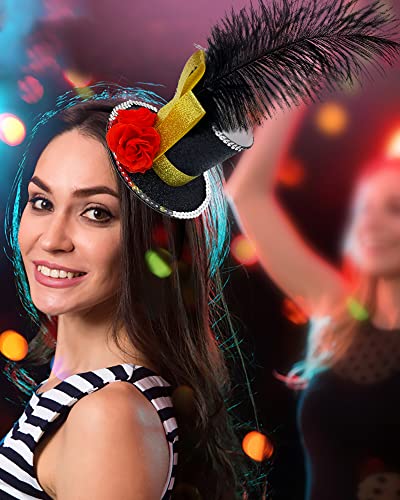 Bnikion Black Mini Top Hat Headband Fascinator Ostrich Feather Top Hat for Ringmaster Circus Costume Accessories Party Derby Tea Party Halloween Carnival Mardi Gras Xmas - Image 4