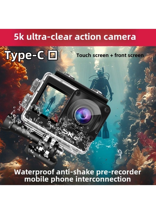 Generic Mountain Tour Mini 5K Sports Camera 4K HD Motorcycle Helmet Riding Travel Diving Camera-Body Color:5k Travel Edition Dual Color Screen Touch Version-dual Batteries + 256g Memory Card  - Image 3