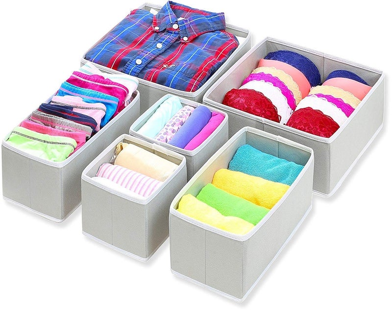 Styleys Styleys Foldable Storage Box Drawer Divider Organizer Closet Storage for Socks Bra Tie Scarfs NonWoven Foldable Cloth Storage Box Grey S12014 Set of 6  - Image 1