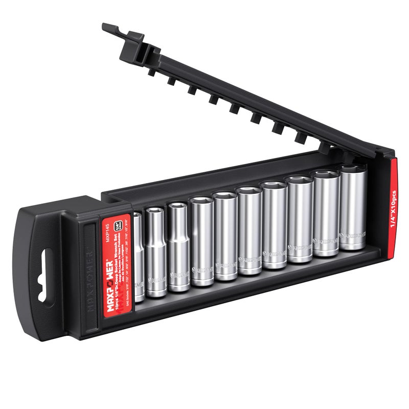 MAXPOWER 10PCS 14 drive Deep Socket Set SAE 6ponit Sockets 316 732 14 932 516 1132 38 716 12 916