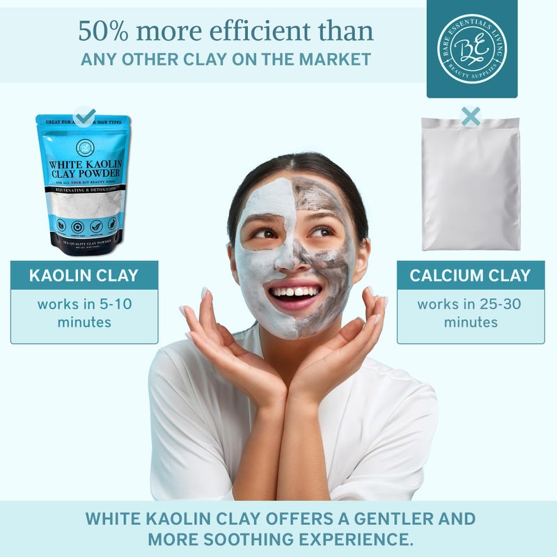Bare Essentials Living أساسيات الحياة - مسحوق طين الكاولين الأبيض (12 أونصة) 100% طين أبيض طبيعي مسحوق للاستخدام في قنابل البذور، قناع الطين الأبيض، منتجع صحي DIY، صابون، قنبلة استحمام، مزيل العرق، يمكن استخدامه كطين كاولين للزراعة - Image 4